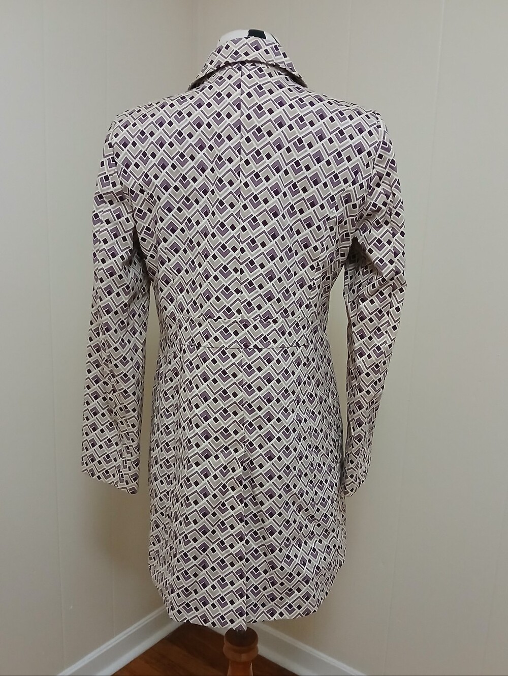 LOFT Patterned Purple & Cream Long Coat - Picture 6 of 9